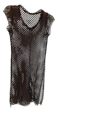 NWT Emme Jordan black fishnet v-neck cap sleeve swim coverup Size L